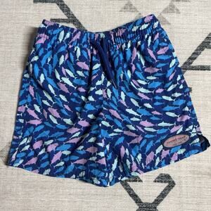 Little Boy’s Vineyard Vines Blue Chappy Swim Trunks Size 6 Fish Print Lined